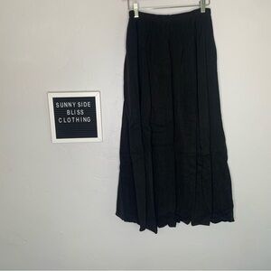 Vintage Black Flowy Maxi Skirt PacoSoler Elastic Waist Long Boho Skirt M/L